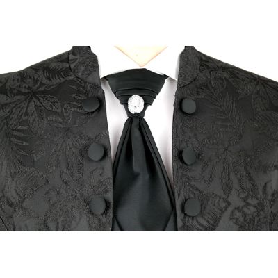 Garnitur męski z kamizelką i krawatem czarny kwiaty GG05 elegancki Pan Młody i nie tylko, ślubny | Sklep GriShop.eu | Garnitury