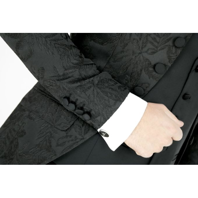 Garnitur męski z kamizelką i krawatem czarny kwiaty GG05 elegancki Pan Młody i nie tylko, ślubny | Sklep GriShop.eu | Garnitury