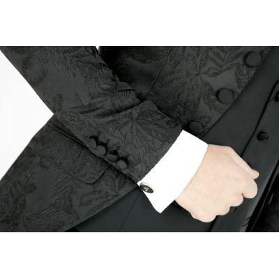 Garnitur męski z kamizelką i krawatem czarny kwiaty GG05 elegancki Pan Młody i nie tylko, ślubny | Sklep GriShop.eu | Garnitury
