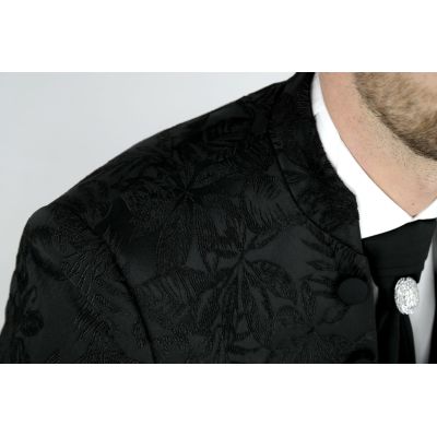 Garnitur męski z kamizelką i krawatem czarny kwiaty GG05 elegancki Pan Młody i nie tylko, ślubny | Sklep GriShop.eu | Garnitury