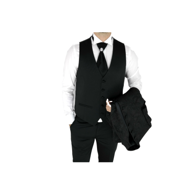 Garnitur męski z kamizelką i krawatem czarny kwiaty GG05 elegancki Pan Młody i nie tylko, ślubny | Sklep GriShop.eu | Garnitury