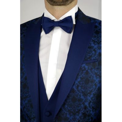 Garnitur męski z kamizelką i muszką niebieski GG06 elegancki Pan Młody i nie tylko, ślubny | Sklep GriShop.eu | Garnitury