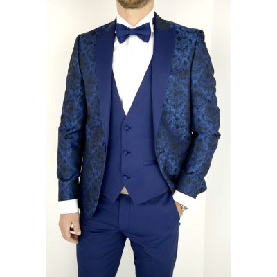 Garnitur męski z kamizelką i muszką niebieski GG06 elegancki Pan Młody i nie tylko, ślubny | Sklep GriShop.eu | Garnitury