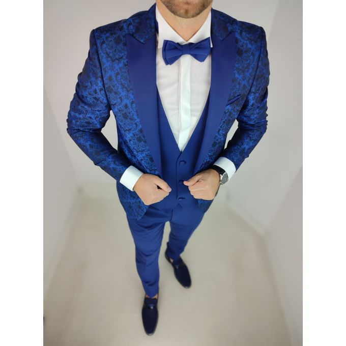 Garnitur męski z kamizelką i muszką niebieski GG06 elegancki Pan Młody i nie tylko, ślubny | Sklep GriShop.eu | Garnitury