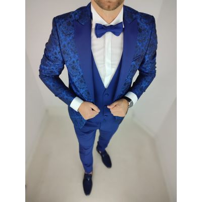 Garnitur męski z kamizelką i muszką niebieski GG06 elegancki Pan Młody i nie tylko, ślubny | Sklep GriShop.eu | Garnitury