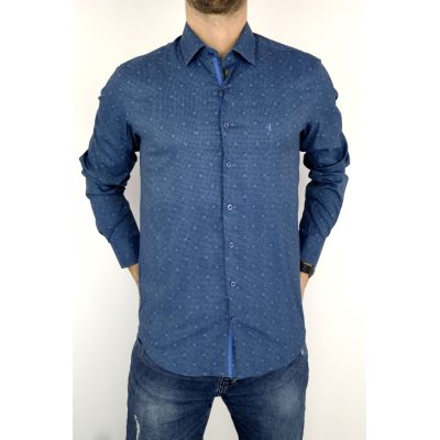 DANIEL BESSI Koszula męska fb369 efekt jedwabiu niebieska pepitka | Sklep GriShop.eu | Koszule