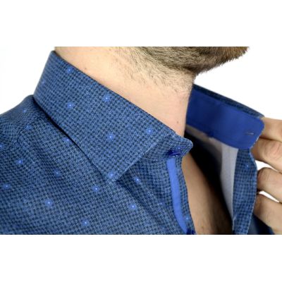 DANIEL BESSI Koszula męska fb369 efekt jedwabiu niebieska pepitka | Sklep GriShop.eu | Koszule