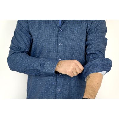 DANIEL BESSI Koszula męska fb369 efekt jedwabiu niebieska pepitka | Sklep GriShop.eu | Koszule