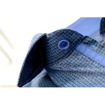 DANIEL BESSI Koszula męska fb369 efekt jedwabiu niebieska pepitka | Sklep GriShop.eu | Koszule