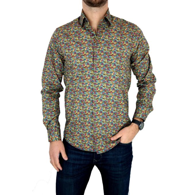 GIOVANNI PERA Koszula męska GP42 kolorowa pieczątki podróże VISA | Sklep GriShop.eu | Koszule