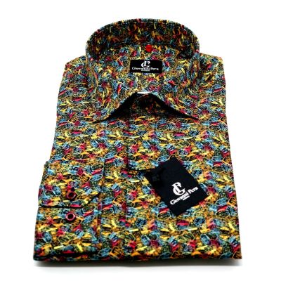 GIOVANNI PERA Koszula męska GP42 kolorowa pieczątki podróże VISA | Sklep GriShop.eu | Koszule