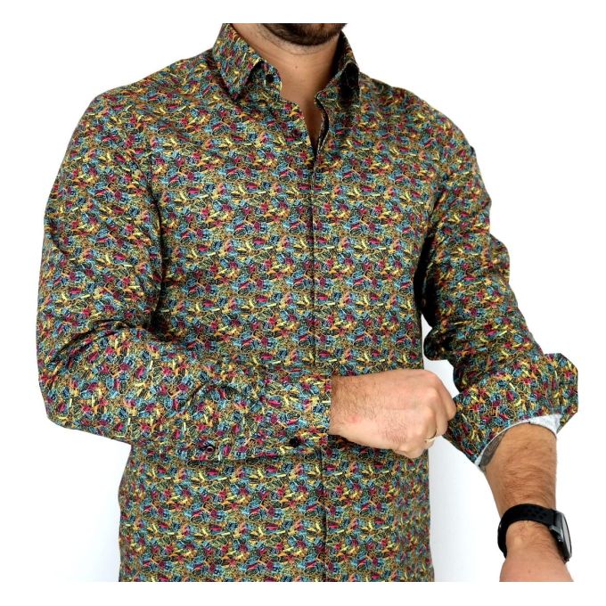 GIOVANNI PERA Koszula męska GP42 kolorowa pieczątki podróże VISA | Sklep GriShop.eu | Koszule