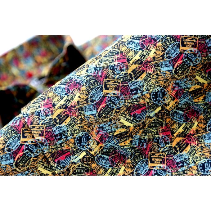 GIOVANNI PERA Koszula męska GP42 kolorowa pieczątki podróże VISA | Sklep GriShop.eu | Koszule