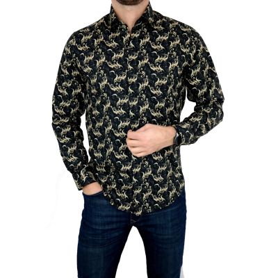 GIOVANNI PERA Koszula męska GP47 glamour czarna, złoto elegancka GLAM | Sklep GriShop.eu | Koszule