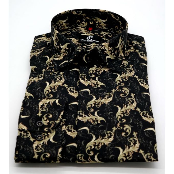GIOVANNI PERA Koszula męska GP47 glamour czarna, złoto elegancka GLAM | Sklep GriShop.eu | Koszule