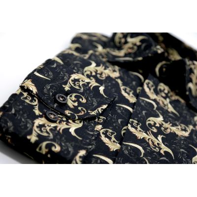 GIOVANNI PERA Koszula męska GP47 glamour czarna, złoto elegancka GLAM | Sklep GriShop.eu | Koszule