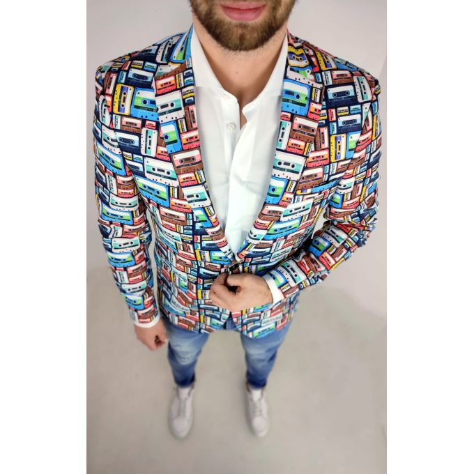 GIOVANNI PERA Marynarka męska retro muzyczna KASETY kolorowa wesoła gitary D310 | Sklep GriShop.eu | Marynarki