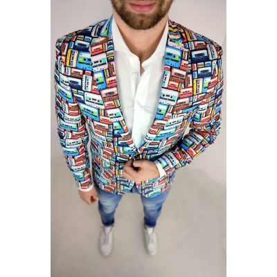 GIOVANNI PERA Marynarka męska retro muzyczna KASETY kolorowa wesoła gitary D310 | Sklep GriShop.eu | Marynarki