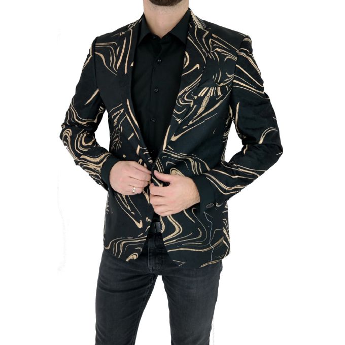 GIOVANNI PERA Marynarka męska ekskluzywna czarna złoto FALE D313 | Sklep GriShop.eu | Marynarki