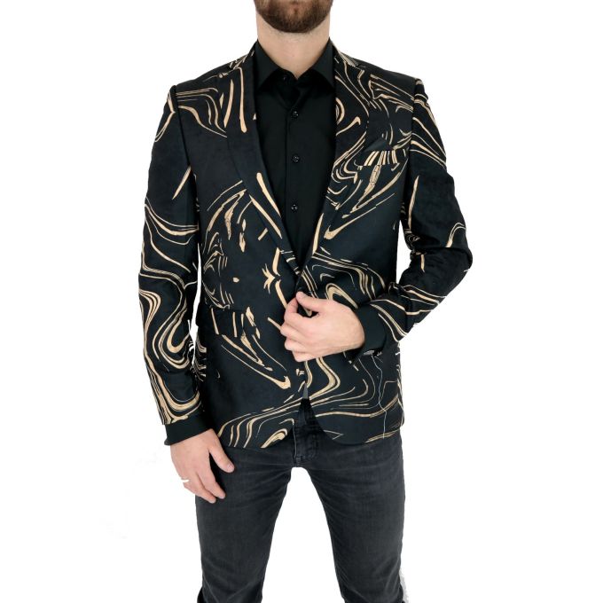 GIOVANNI PERA Marynarka męska ekskluzywna czarna złoto FALE D313 | Sklep GriShop.eu | Marynarki