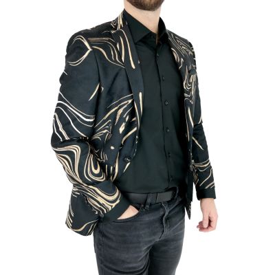 GIOVANNI PERA Marynarka męska ekskluzywna czarna złoto FALE D313 | Sklep GriShop.eu | Marynarki