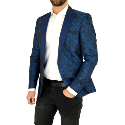 GIOVANNI PERA Marynarka męska MG06 elegancka, niebieska w kwiaty | Sklep GriShop.eu | Marynarki