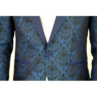 GIOVANNI PERA Marynarka męska MG06 elegancka, niebieska w kwiaty | Sklep GriShop.eu | Marynarki