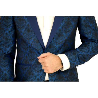 GIOVANNI PERA Marynarka męska MG06 elegancka, niebieska w kwiaty | Sklep GriShop.eu | Marynarki