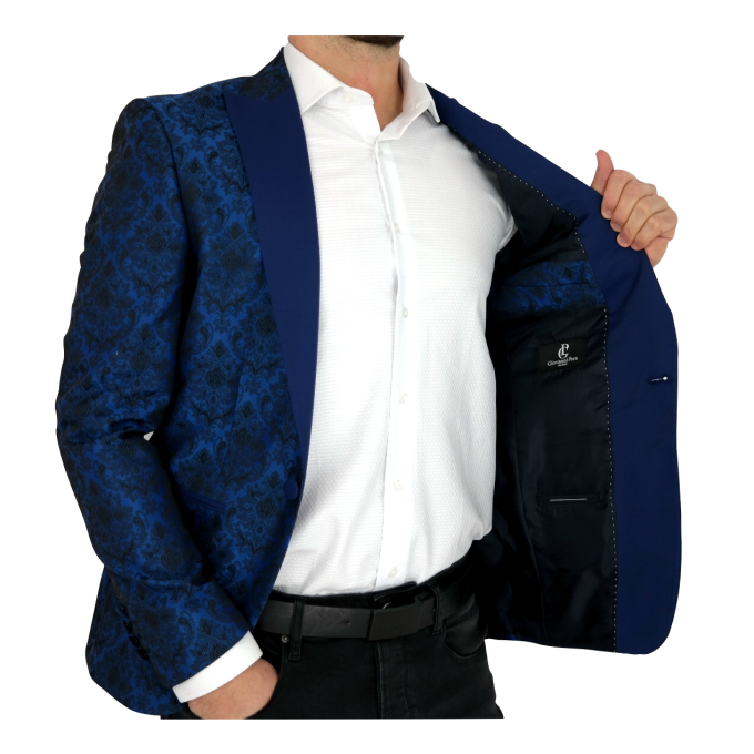 GIOVANNI PERA Marynarka męska MG06 elegancka, niebieska w kwiaty | Sklep GriShop.eu | Marynarki