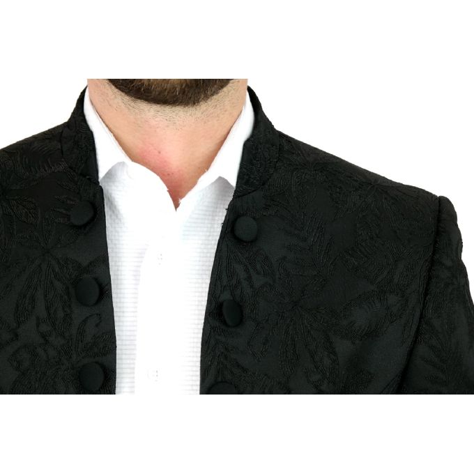GIOVANNI PERA Marynarka męska czarna stójka w kwiaty MG05 elegancka | Sklep GriShop.eu | Marynarki
