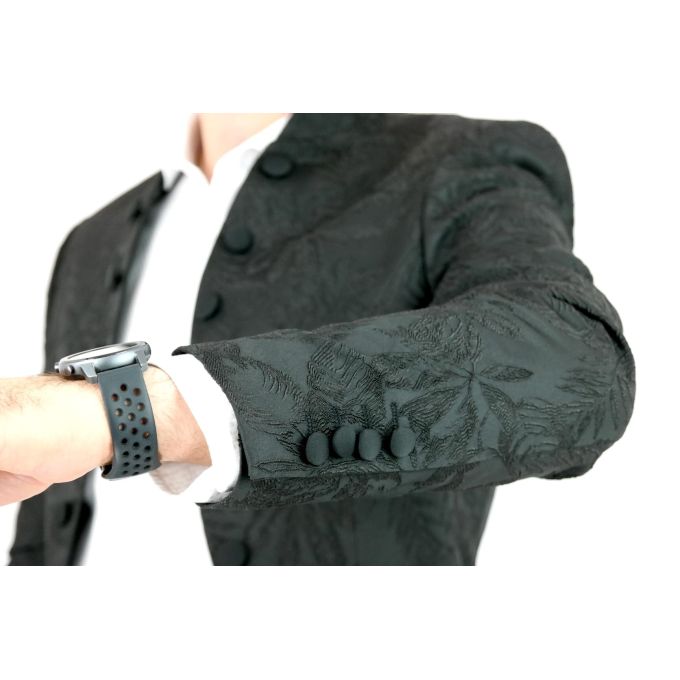 GIOVANNI PERA Marynarka męska czarna stójka w kwiaty MG05 elegancka | Sklep GriShop.eu | Marynarki