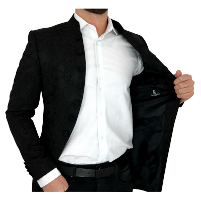 GIOVANNI PERA Marynarka męska czarna stójka w kwiaty MG05 elegancka | Sklep GriShop.eu | Marynarki