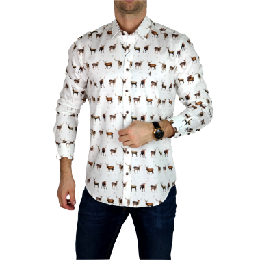 DANIEL BESSI Koszula męska fb637 biała w jelenie zwierzęta | Sklep GriShop.eu | Koszule 2