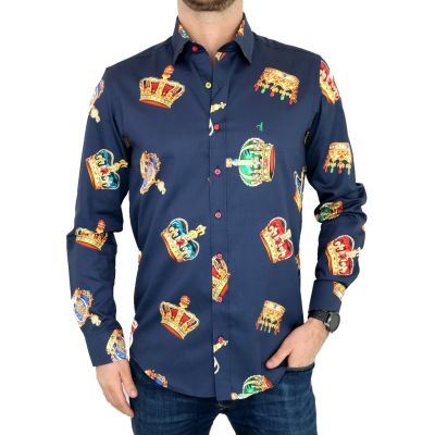DANIEL BESSI Koszula męska fb603 granatowa korona król kolorowa | Sklep GriShop.eu | Koszule