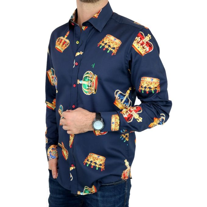 DANIEL BESSI Koszula męska fb603 granatowa korona król kolorowa | Sklep GriShop.eu | Koszule