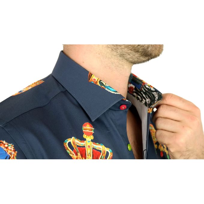 DANIEL BESSI Koszula męska fb603 granatowa korona król kolorowa | Sklep GriShop.eu | Koszule