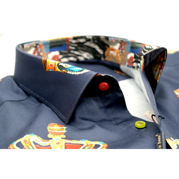 DANIEL BESSI Koszula męska fb603 granatowa korona król kolorowa | Sklep GriShop.eu | Koszule