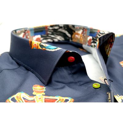 DANIEL BESSI Koszula męska fb603 granatowa korona król kolorowa | Sklep GriShop.eu | Koszule