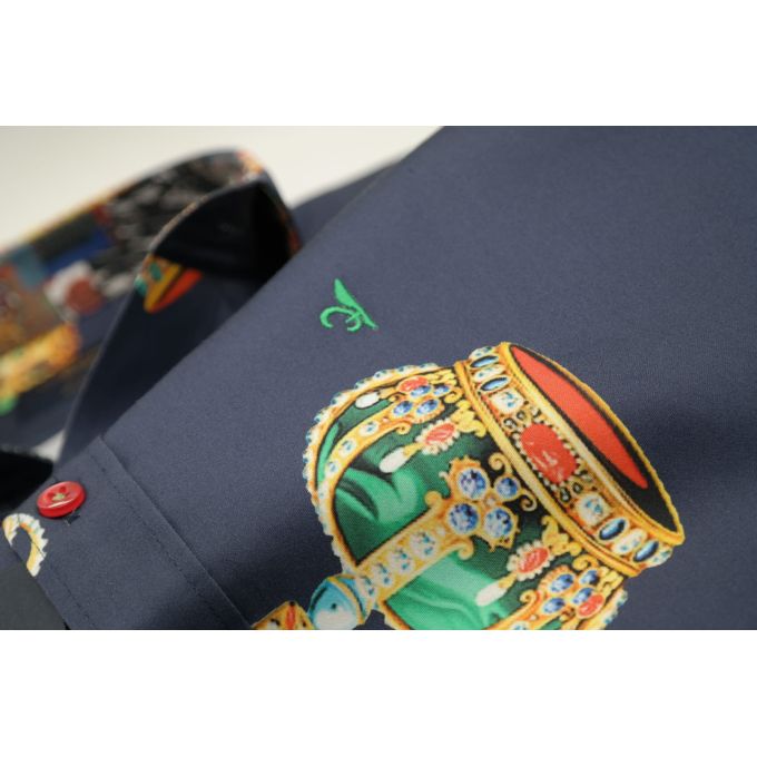 DANIEL BESSI Koszula męska fb603 granatowa korona król kolorowa | Sklep GriShop.eu | Koszule