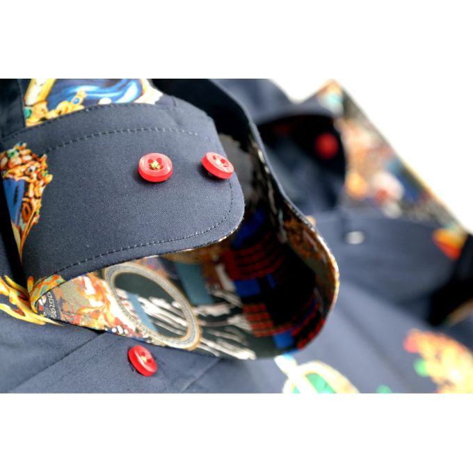 DANIEL BESSI Koszula męska fb603 granatowa korona król kolorowa | Sklep GriShop.eu | Koszule