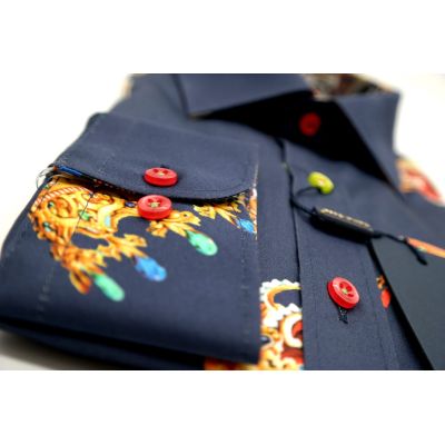 DANIEL BESSI Koszula męska fb603 granatowa korona król kolorowa | Sklep GriShop.eu | Koszule