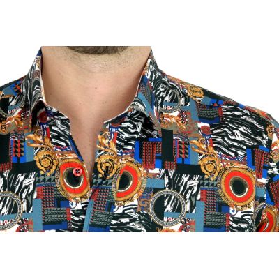 DANIEL BESSI Koszula męska fb601 kolorowa ekskluzywna zebra złoto | Sklep GriShop.eu | Koszule