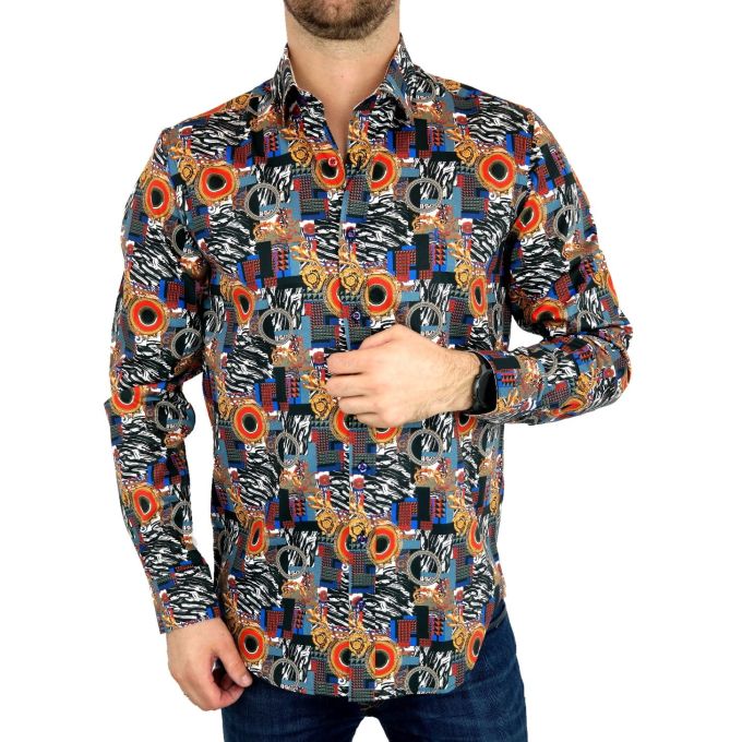 DANIEL BESSI Koszula męska fb601 kolorowa ekskluzywna zebra złoto | Sklep GriShop.eu | Koszule