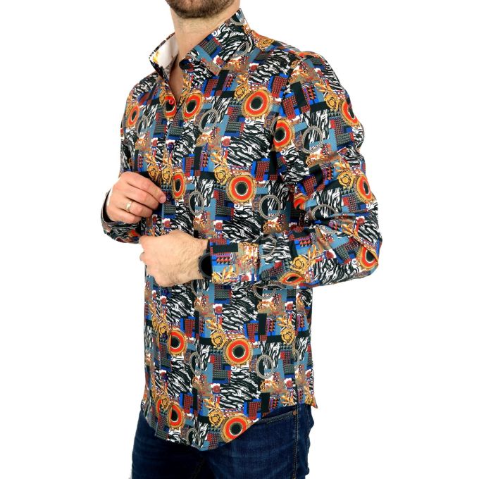 DANIEL BESSI Koszula męska fb601 kolorowa ekskluzywna zebra złoto | Sklep GriShop.eu | Koszule