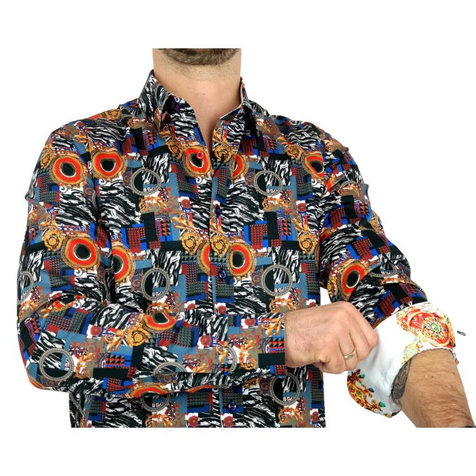 DANIEL BESSI Koszula męska fb601 kolorowa ekskluzywna zebra złoto | Sklep GriShop.eu | Koszule