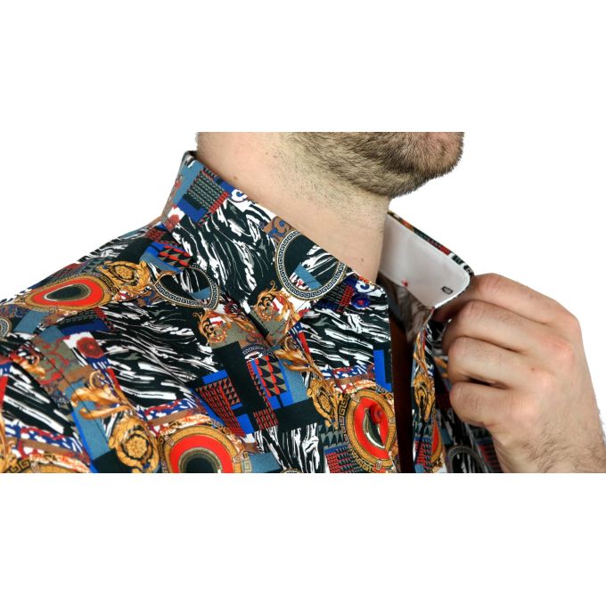 DANIEL BESSI Koszula męska fb601 kolorowa ekskluzywna zebra złoto | Sklep GriShop.eu | Koszule