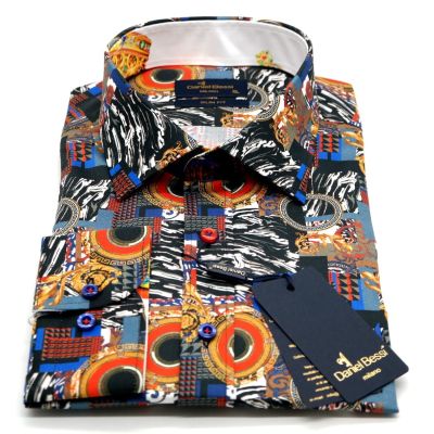 DANIEL BESSI Koszula męska fb601 kolorowa ekskluzywna zebra złoto | Sklep GriShop.eu | Koszule