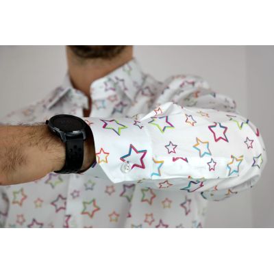 TANCREDO Koszula męska TN02 biała, kolorowe gwiazdki | Sklep GriShop.eu | Koszule