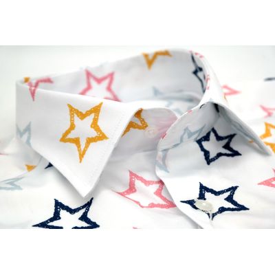 TANCREDO Koszula męska TN04 biała, kolorowe gwiazdki | Sklep GriShop.eu | Koszule