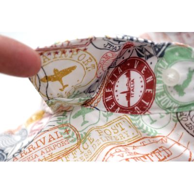 TANCREDO Koszula męska TN07 biała w kolorowe pieczątki wesoła podróże VISA | Sklep GriShop.eu | Koszule